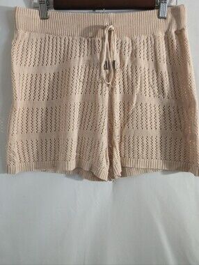 Knit Eyelet Drawstring Shorts - Light Peach